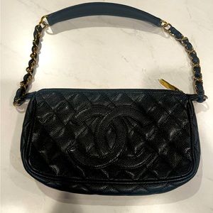 CHANEL Shoulder Bag Matelasse Chain Caviar Skin Black Gold Hardware Women's